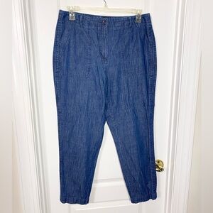 Talbots Chambray Tonal Side Stripe High Waist Slim Cargo Cropped Pants Blue 14